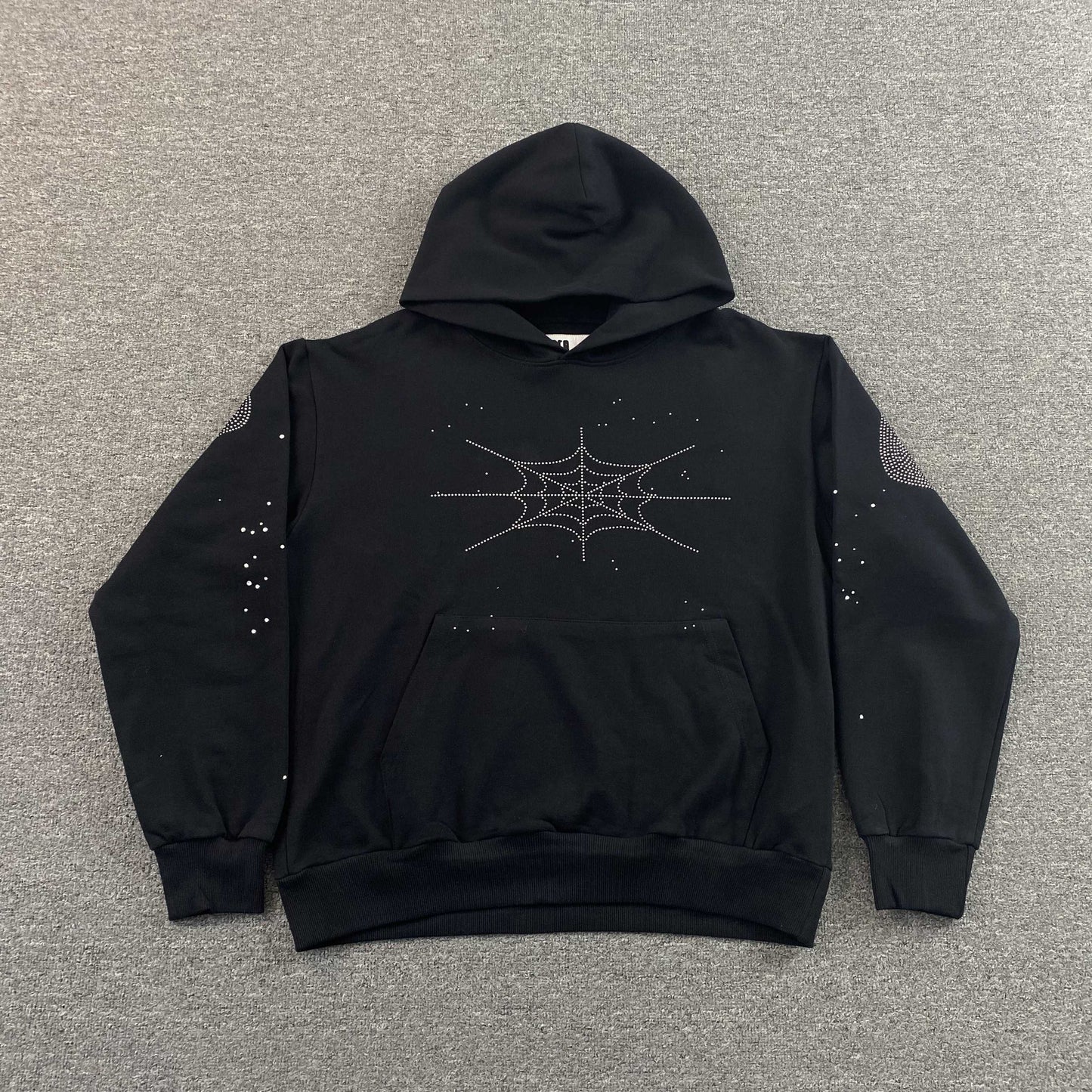 Sp5der Rhinestone Silk Hoodie Black