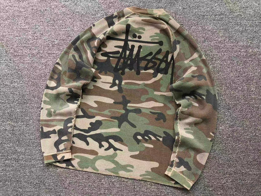 Stussy Thermal Raglan Shirt Woodland Camo
