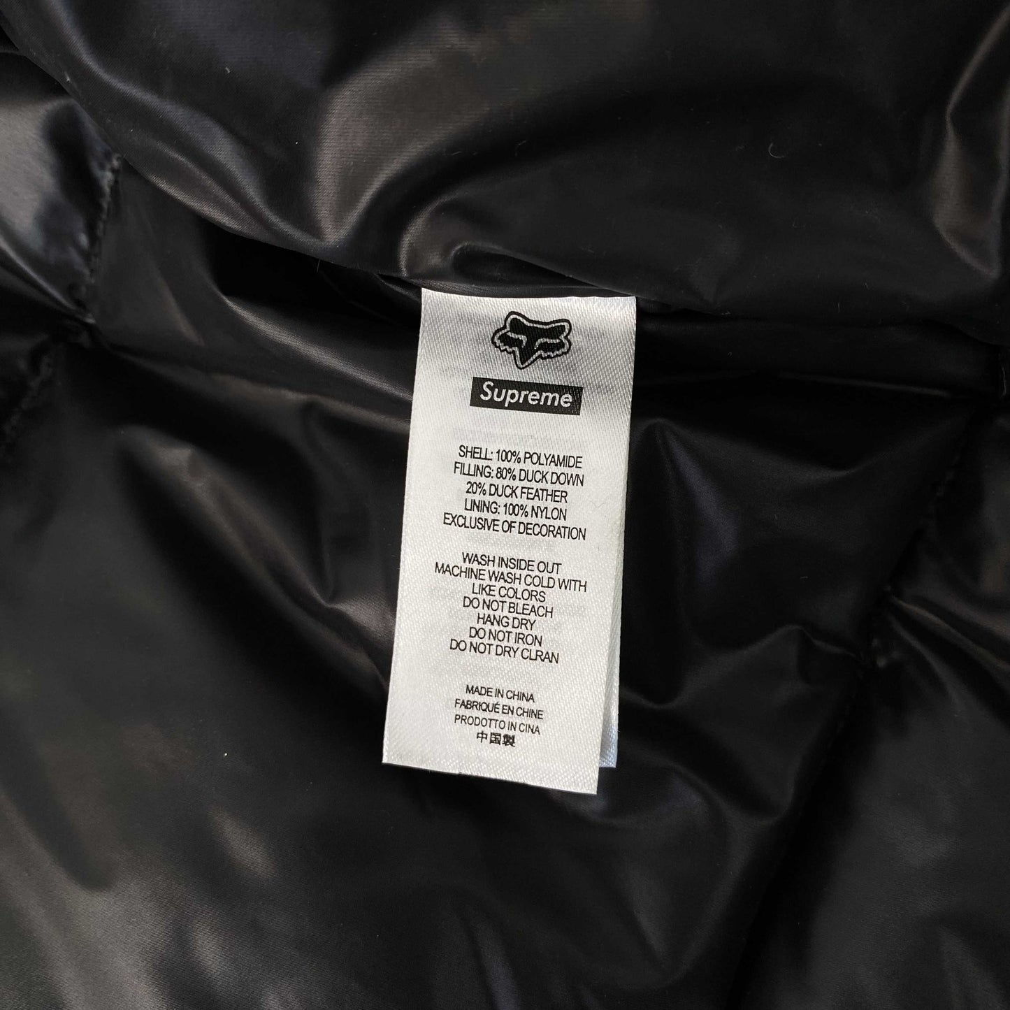 Supreme Fox Racing Shiny Down Puffer Jacket Black