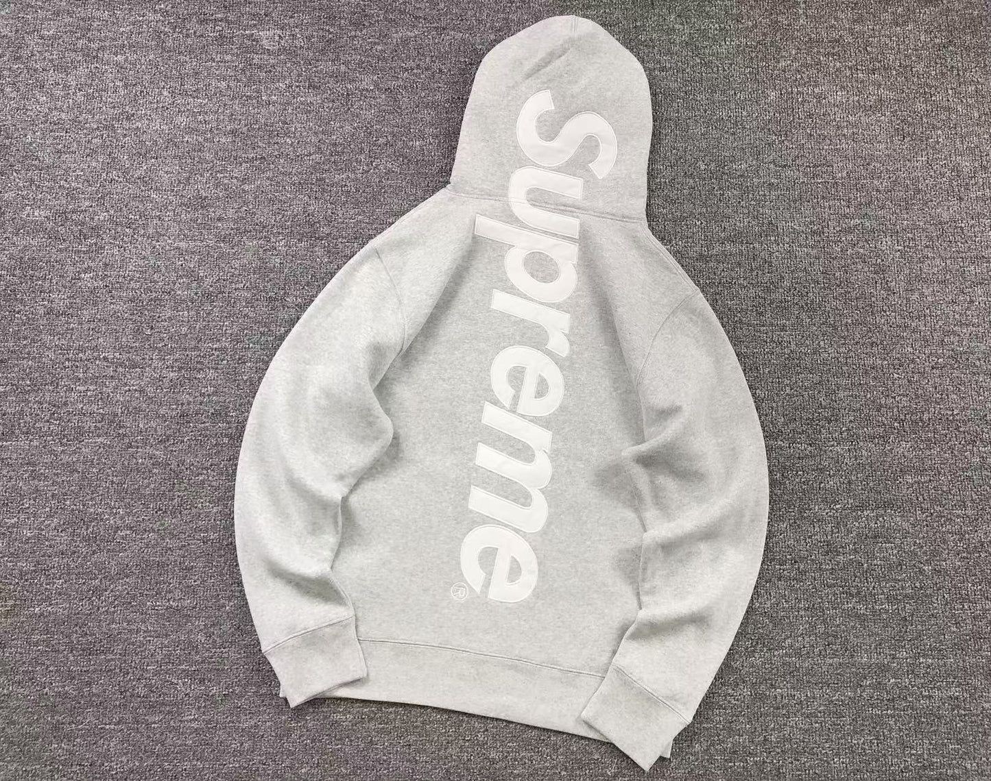 Supreme Satin Appliqué Hoodie Grey