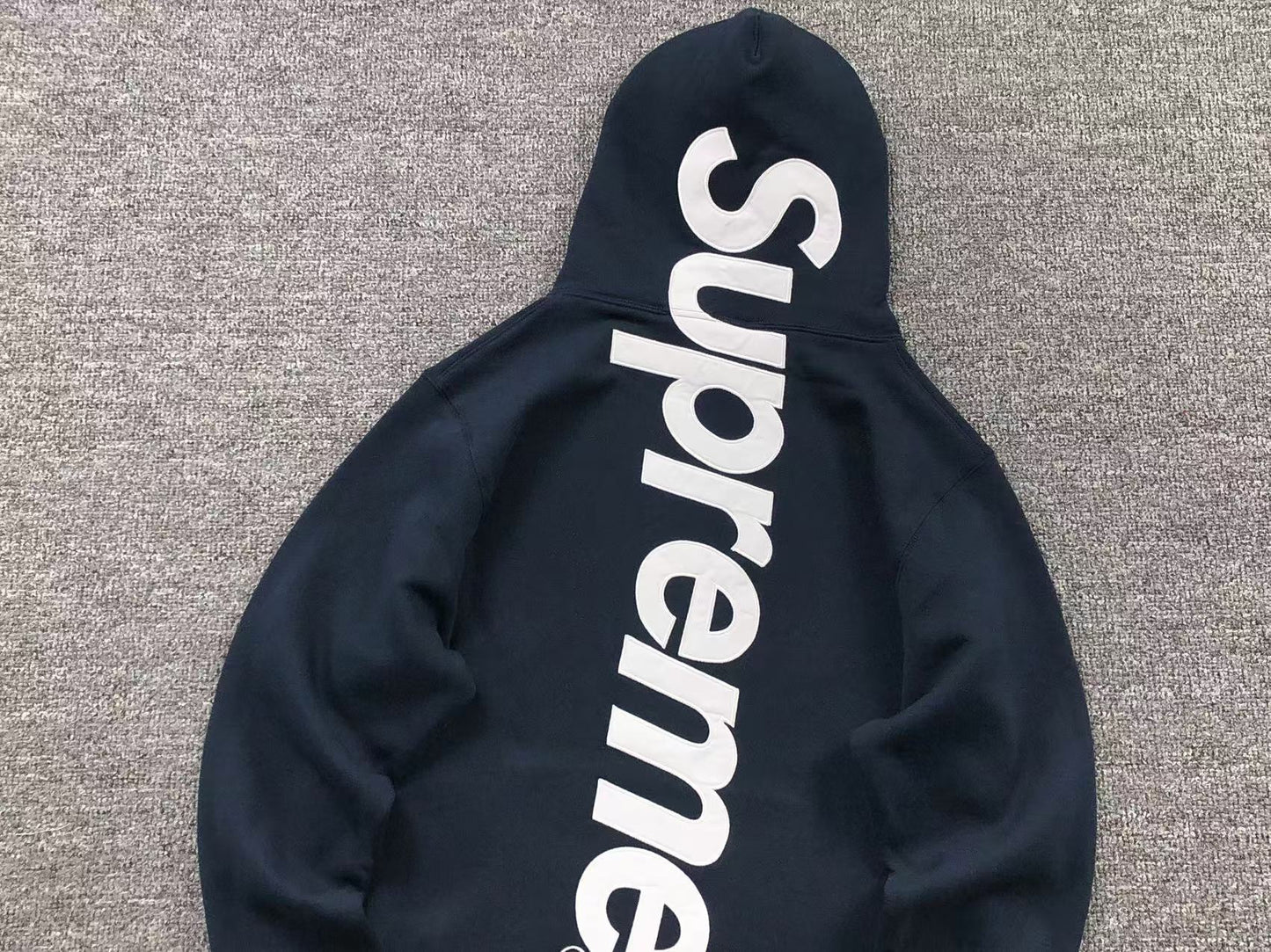 Supreme Satin Appliqué Hoodie Navy