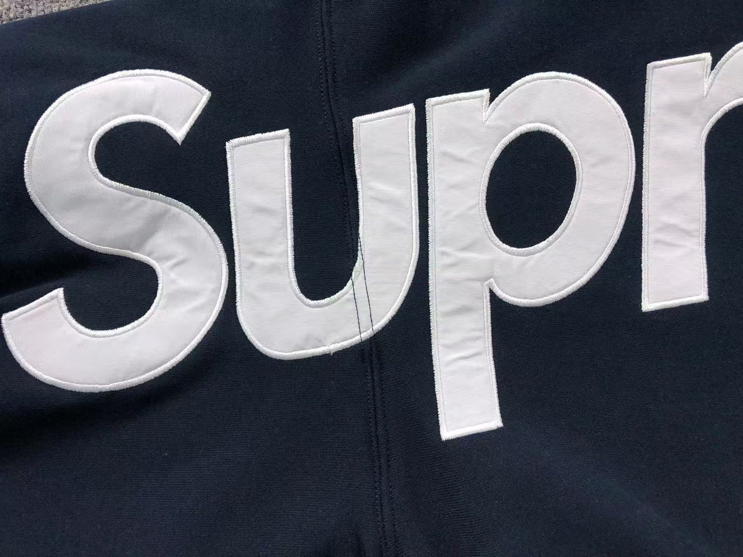Supreme Satin Appliqué Hoodie Navy