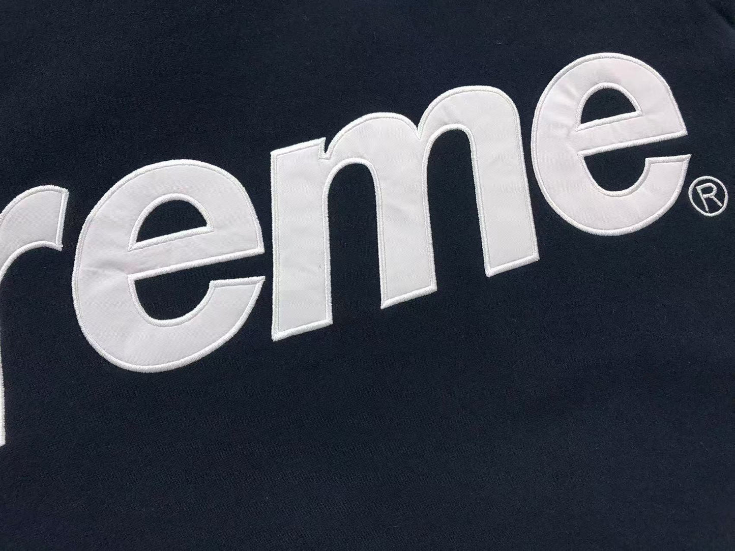 Supreme Satin Appliqué Hoodie Navy
