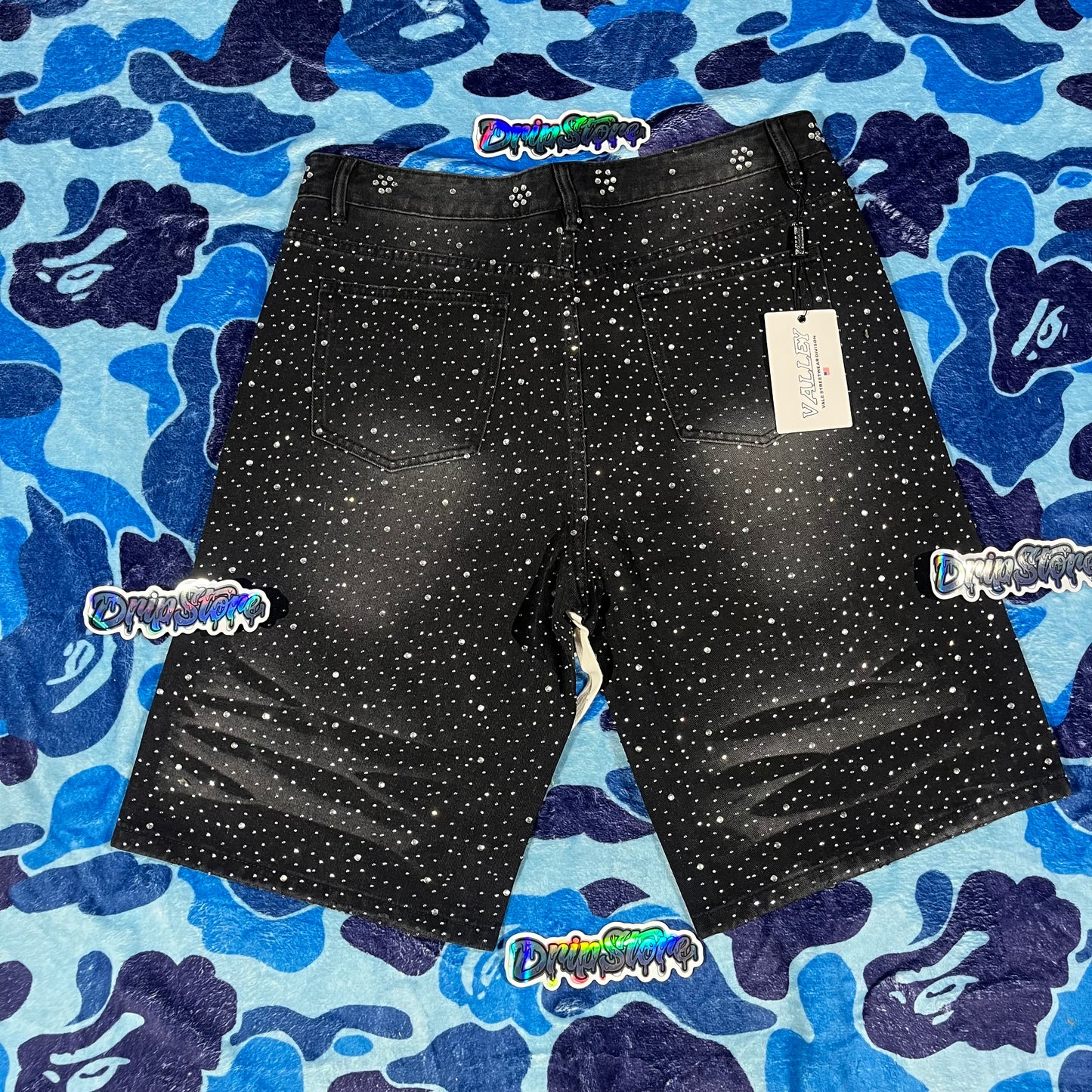 Vale Forever Iced Out Denim Shorts Black