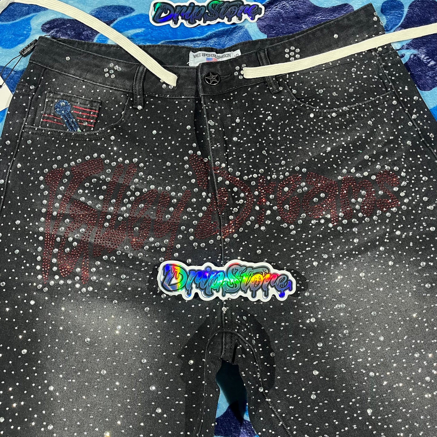 Vale Forever Iced Out Denim Shorts Black