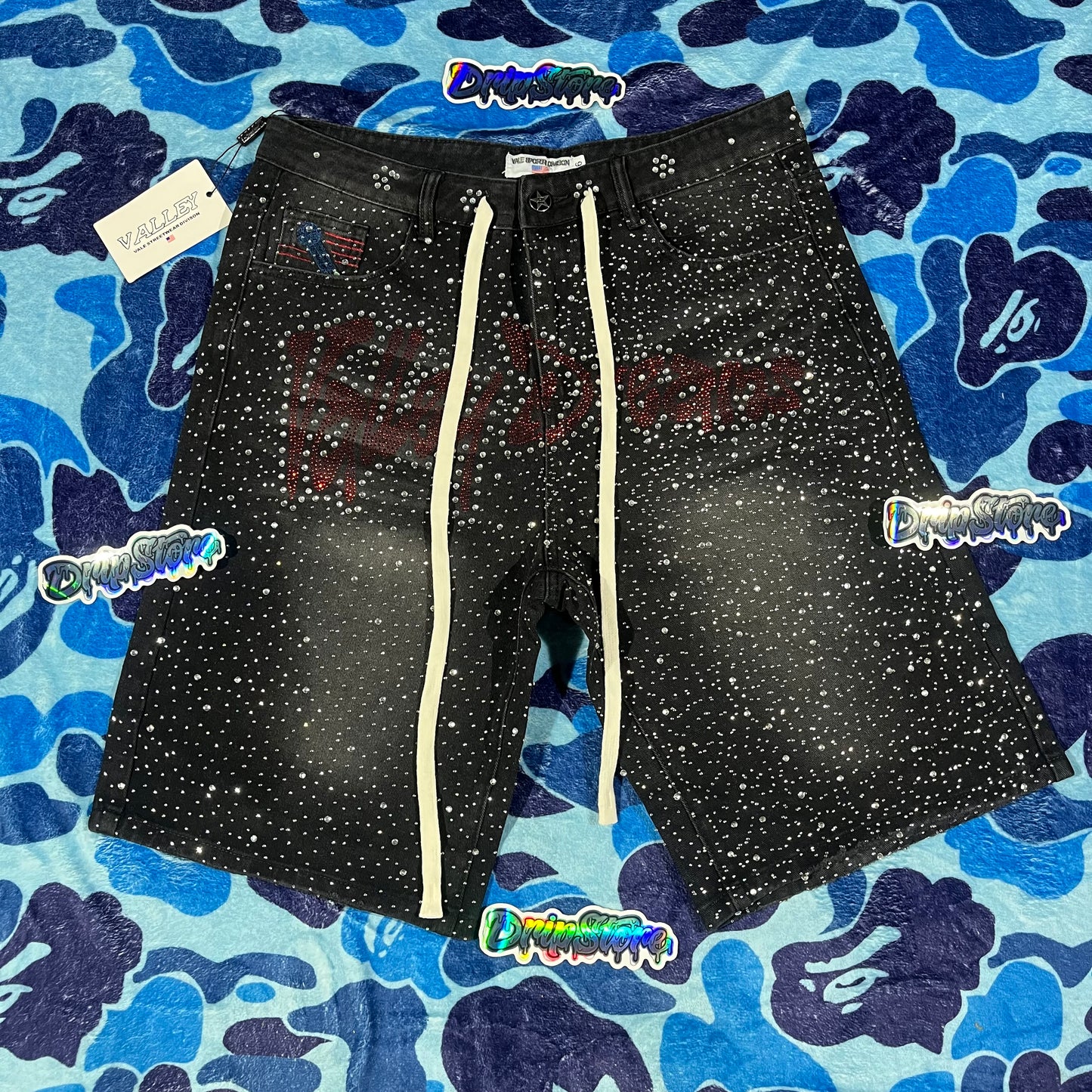 Vale Forever Iced Out Denim Shorts Black