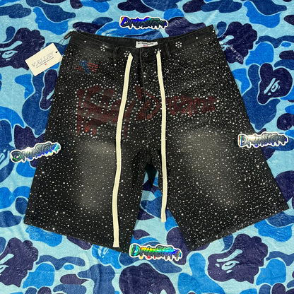 Vale Forever Iced Out Denim Shorts Black