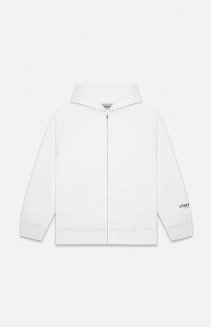 FEAR OF GOD ESSENTIALS APPLIQUE LOGO ZIP UP WHITE