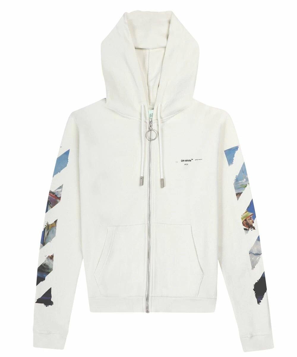 OFF WHITE DIAG PRINT ZIP UP HOODIE-Drip Store Argentina